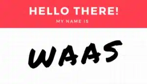 Graphic of a stick on nametag that says My name is WaaS