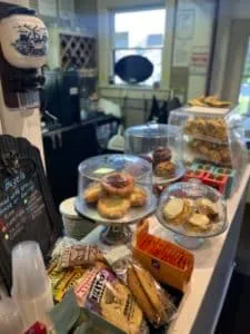 Many pretty desserts and pastries at the counter of Fante's Coffee House